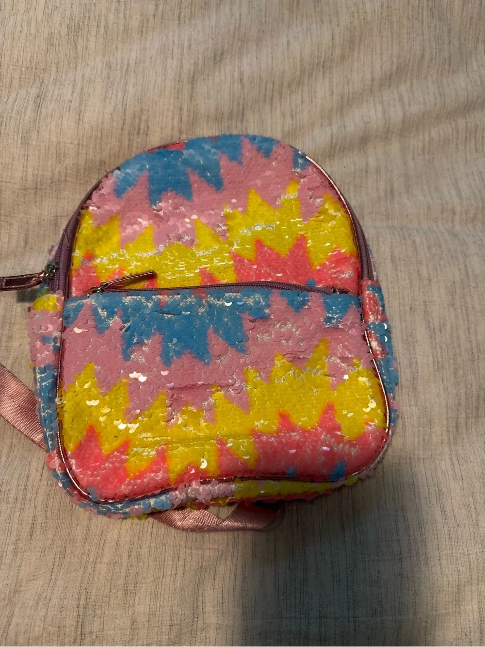 Sequin Chevron Mini Backpack - Pink, Yellow & Blue